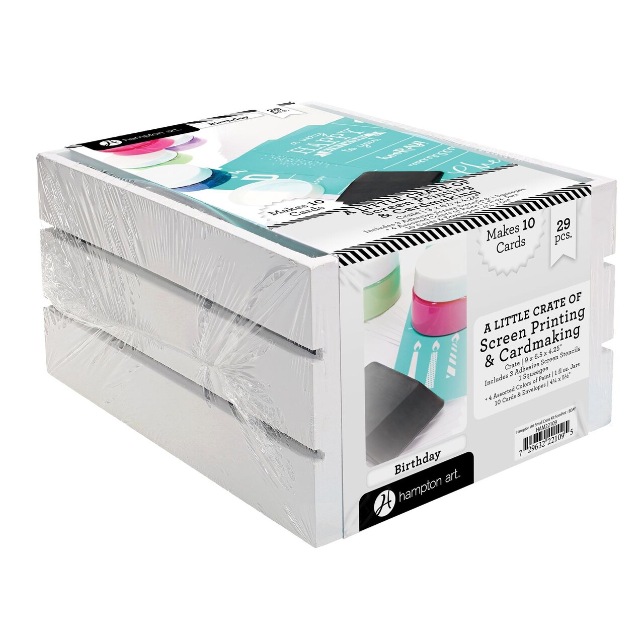 Hampton Art Little Crate Screen Printing Kit, Birthday, 29pc Card & Silk Screen Printing Set for Adults, DIY Card Making Kit, 7 x 5.5 x 3.75 Inches